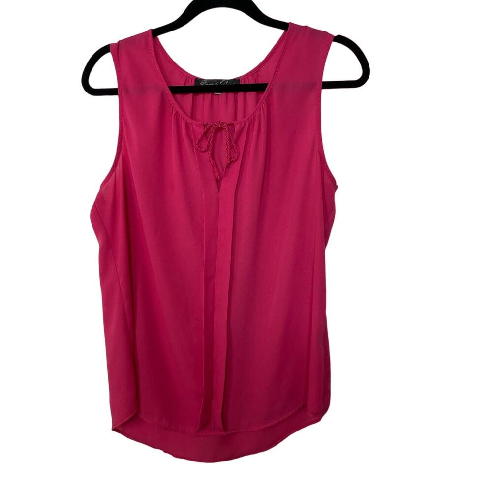 Rose & Olive Blosue Sleeveless Pleated Tie Front Keyhole Round Neck Pink Large‎